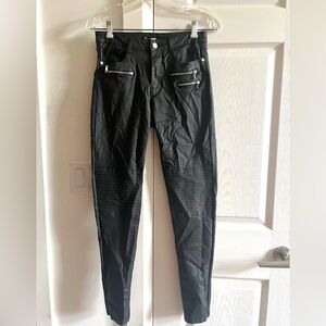 Fashion Nova Faux Leather Moto Pants With Zipper and Ribbed Details Size M